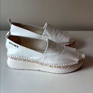 DKNY White Espadrille Platform Shoes